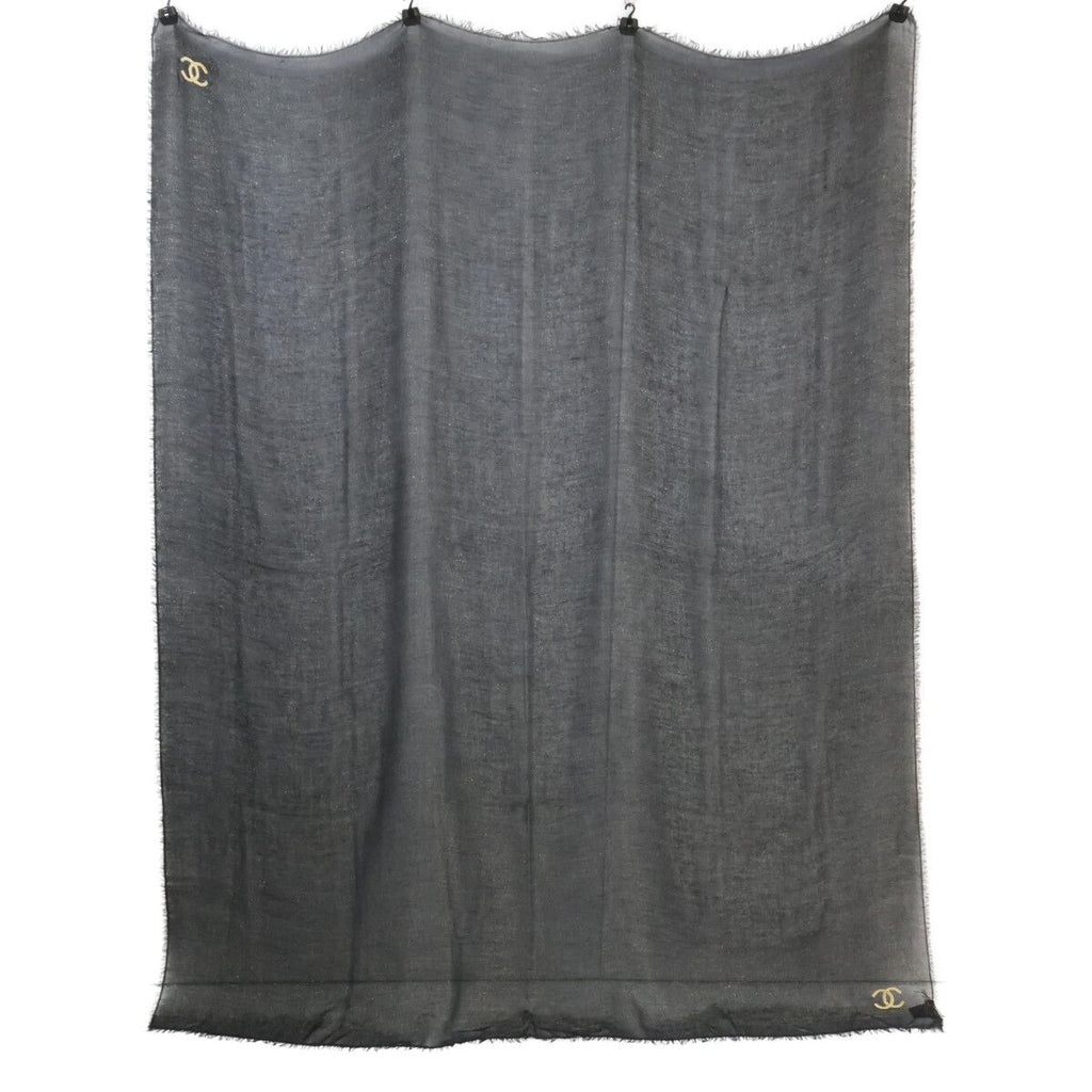 Chanel CC Logo Gold Glitter Embroidery Cashmere Blend Scarf — view 5
