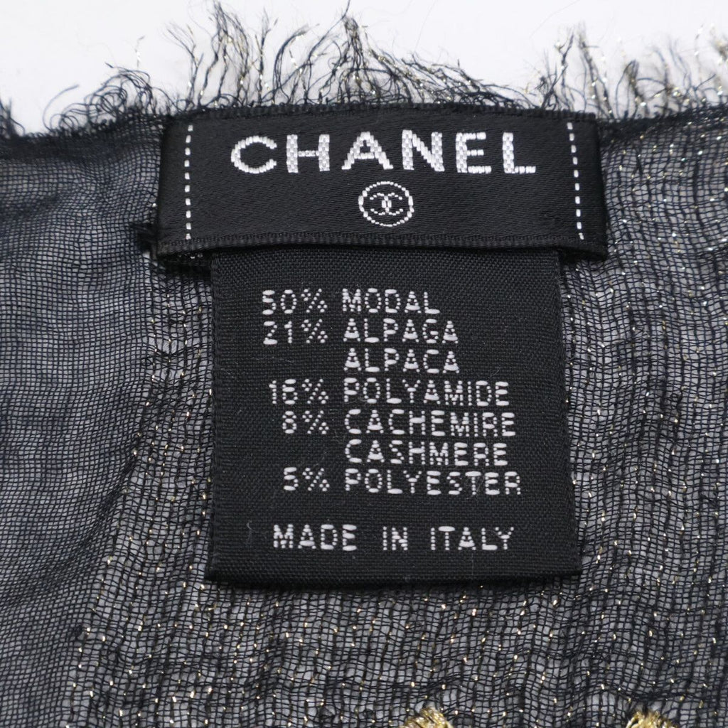 Chanel CC Logo Gold Glitter Embroidery Cashmere Blend Scarf — view 2