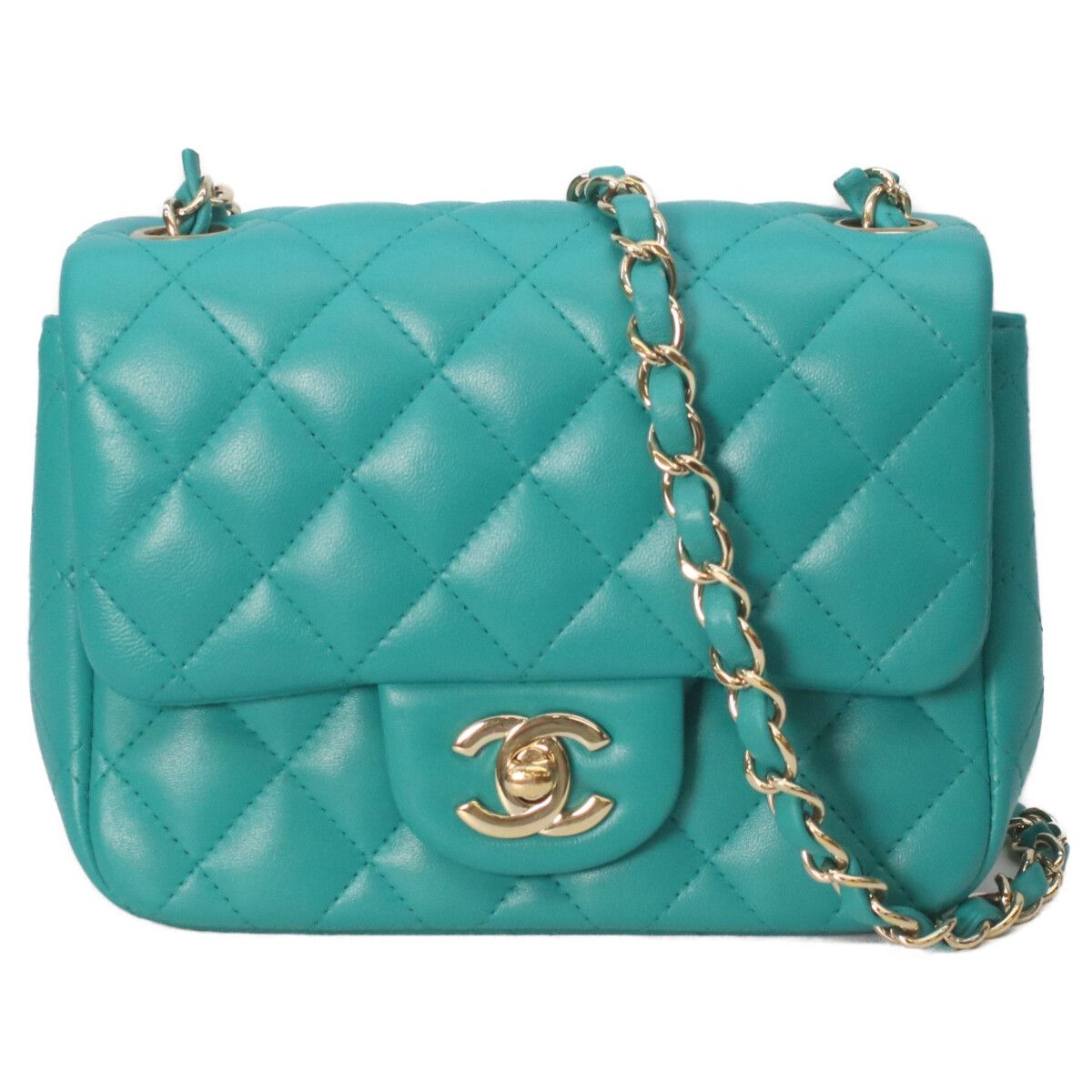 Chanel Emerald Green Lamb Gold Mini Quilted 17 Shoulder
