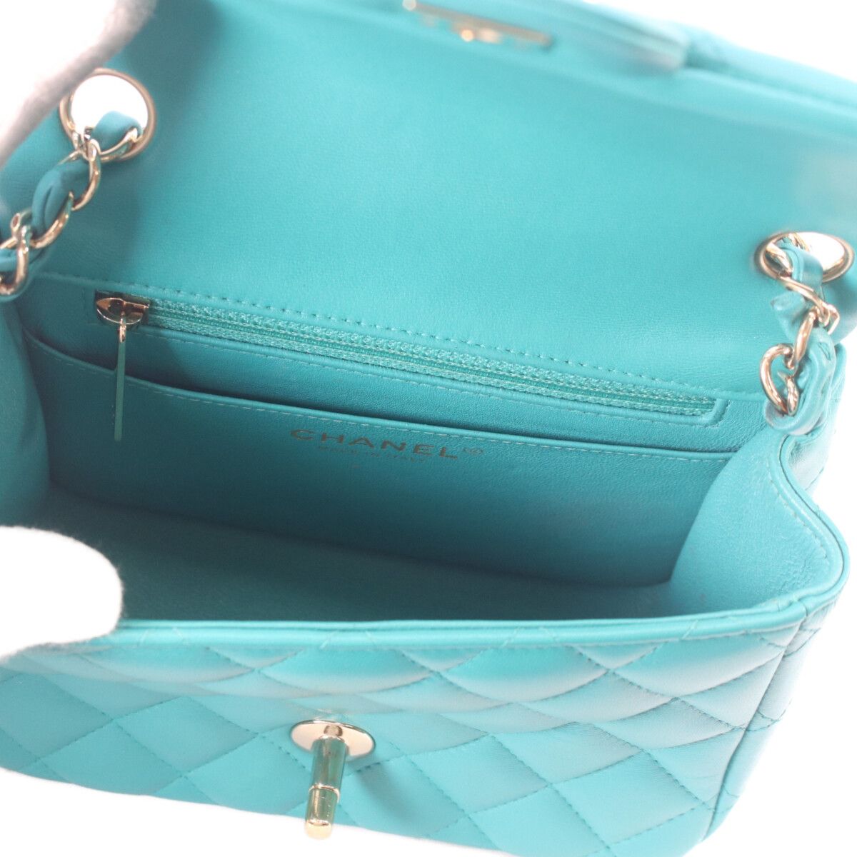 Chanel Emerald Green Lamb Gold Mini Quilted 17 Shoulder — view 8