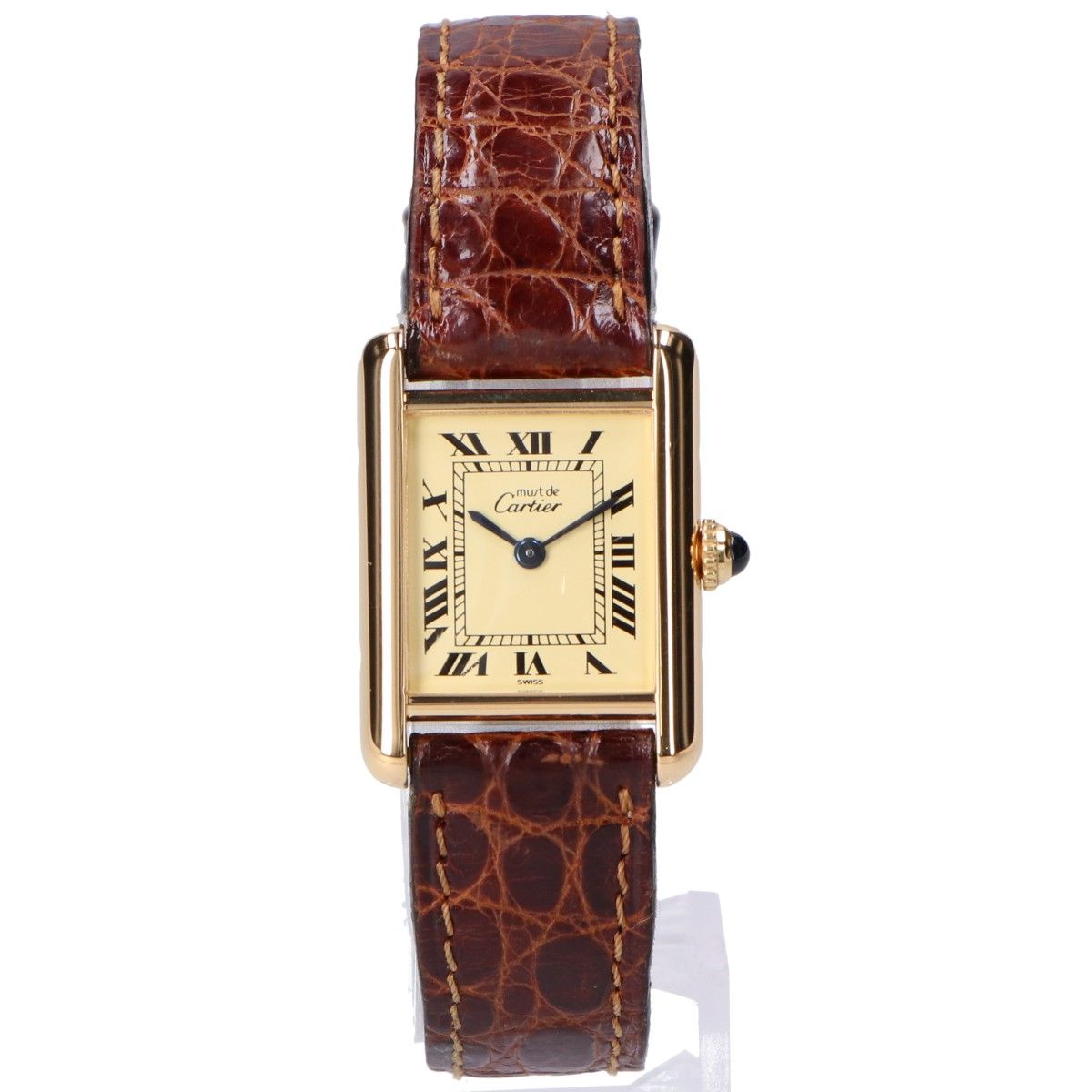 Cartier Polished 925 Must Tank Vermeil SM Ivory Dial Roman Quartz Leather — view 2