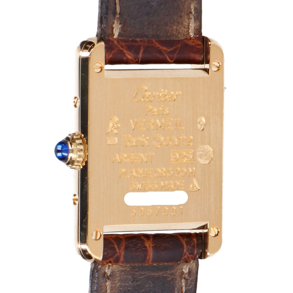 Cartier Polished 925 Must Tank Vermeil SM Ivory Dial Roman Quartz Leather — view 6