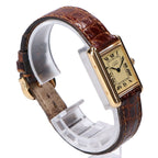 Cartier Polished 925 Must Tank Vermeil SM Ivory Dial Roman Quartz Leather — view 4
