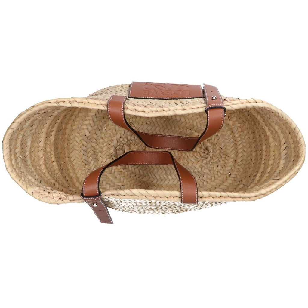 Loewe Natural Tan Palm Leaf Calf Embossed Anagram Raffia Basket — view 6