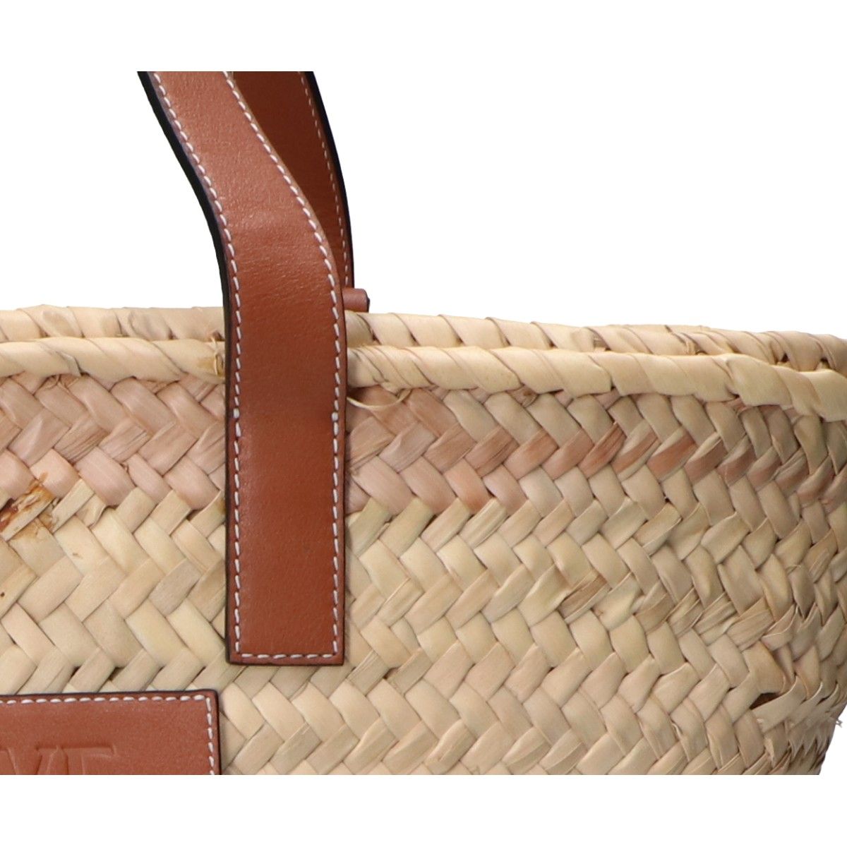Loewe Natural Tan Palm Leaf Calf Embossed Anagram Raffia Basket — view 8