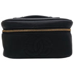 Chanel Vanity Bag Caviar Leather CC Logo Black Gold — view 3