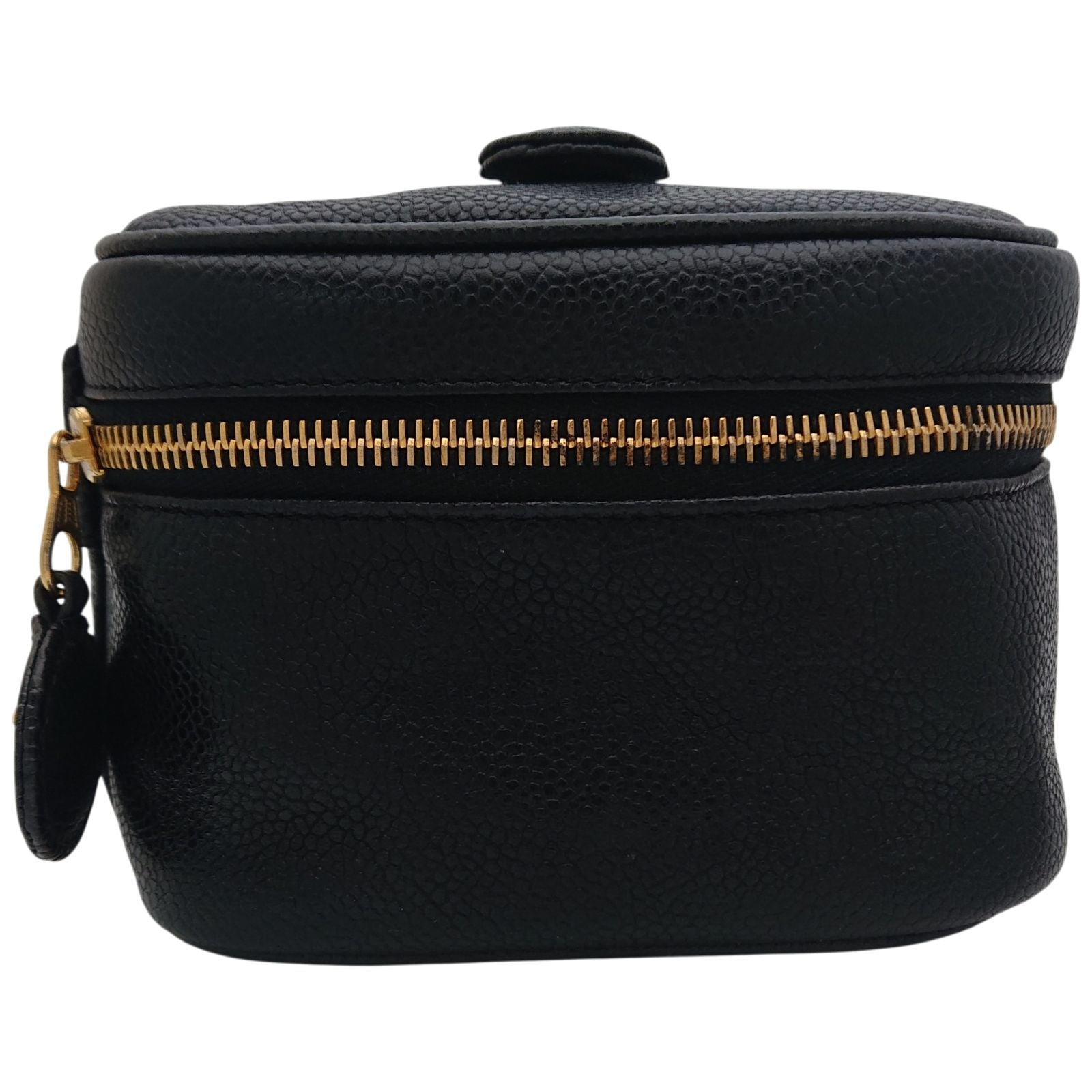 Chanel Vanity Bag Caviar Leather CC Logo Black Gold — view 2