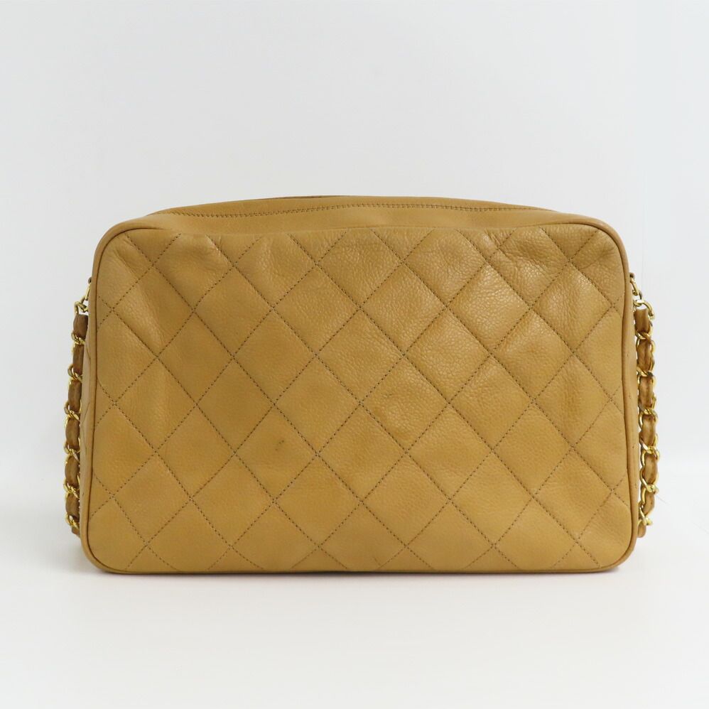 Chanel Chain Shoulder Bag Quilted Caviar Leather Beige Gold — view 2