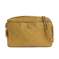 Chanel Chain Shoulder Bag Quilted Caviar Leather Beige Gold
