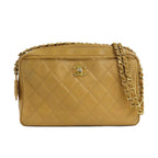 Chanel Chain Shoulder Bag Quilted Caviar Leather Beige Gold