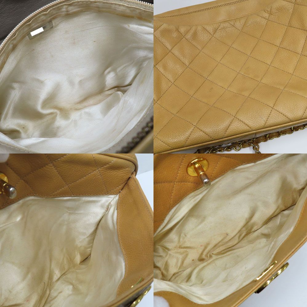 Chanel Chain Shoulder Bag Quilted Caviar Leather Beige Gold — view 7