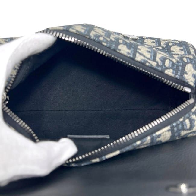 Dior Shoulder Bag Saddle Lola Navy Blue Canvas Leather — view 3