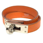 Hermes Leather Bracelet Tall Orange Silver