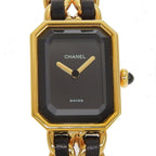 Chanel Premier S Gold Plated Leather Kuo Analog Display Black Dial Watch