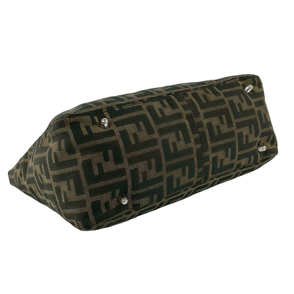 Fendi Vintage Zucca FF Pattern Canvas Leather Tote Brown Black — view 7