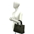 Fendi Vintage Zucca FF Pattern Canvas Leather Tote Brown Black — view 2