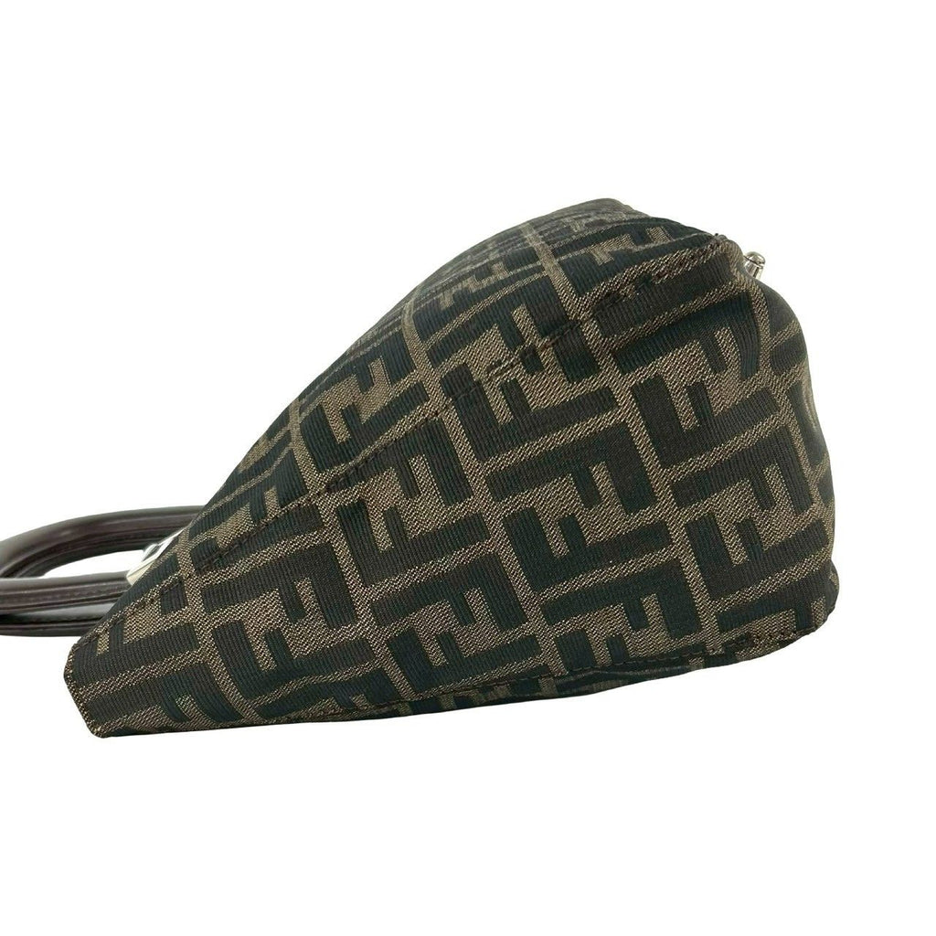 Fendi Vintage Zucca FF Pattern Canvas Leather Tote Brown Black — view 5