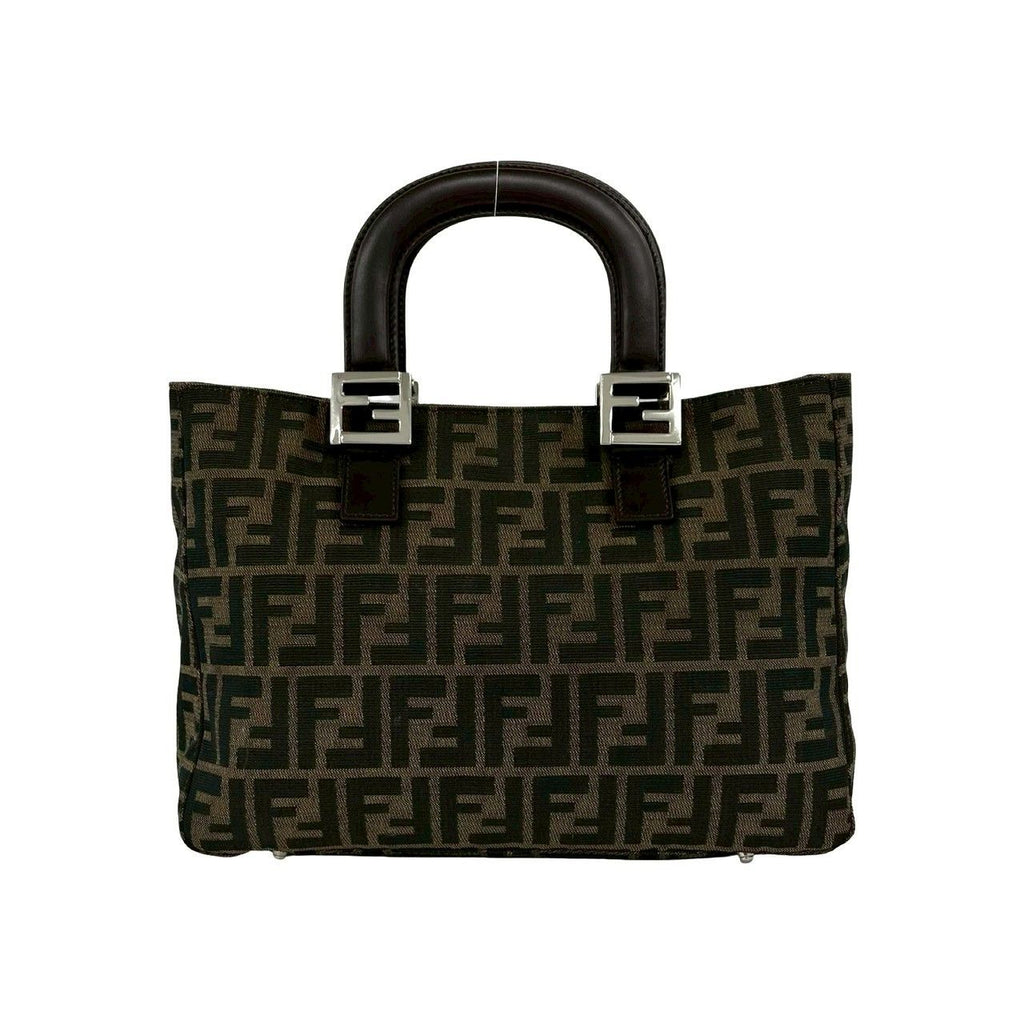 Fendi Vintage Zucca FF Pattern Canvas Leather Tote Brown Black — view 3