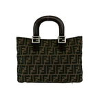 Fendi Vintage Zucca FF Pattern Canvas Leather Tote Brown Black — view 3
