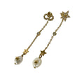 Dior Earrings Gold White Clear Star CD Logo Chain