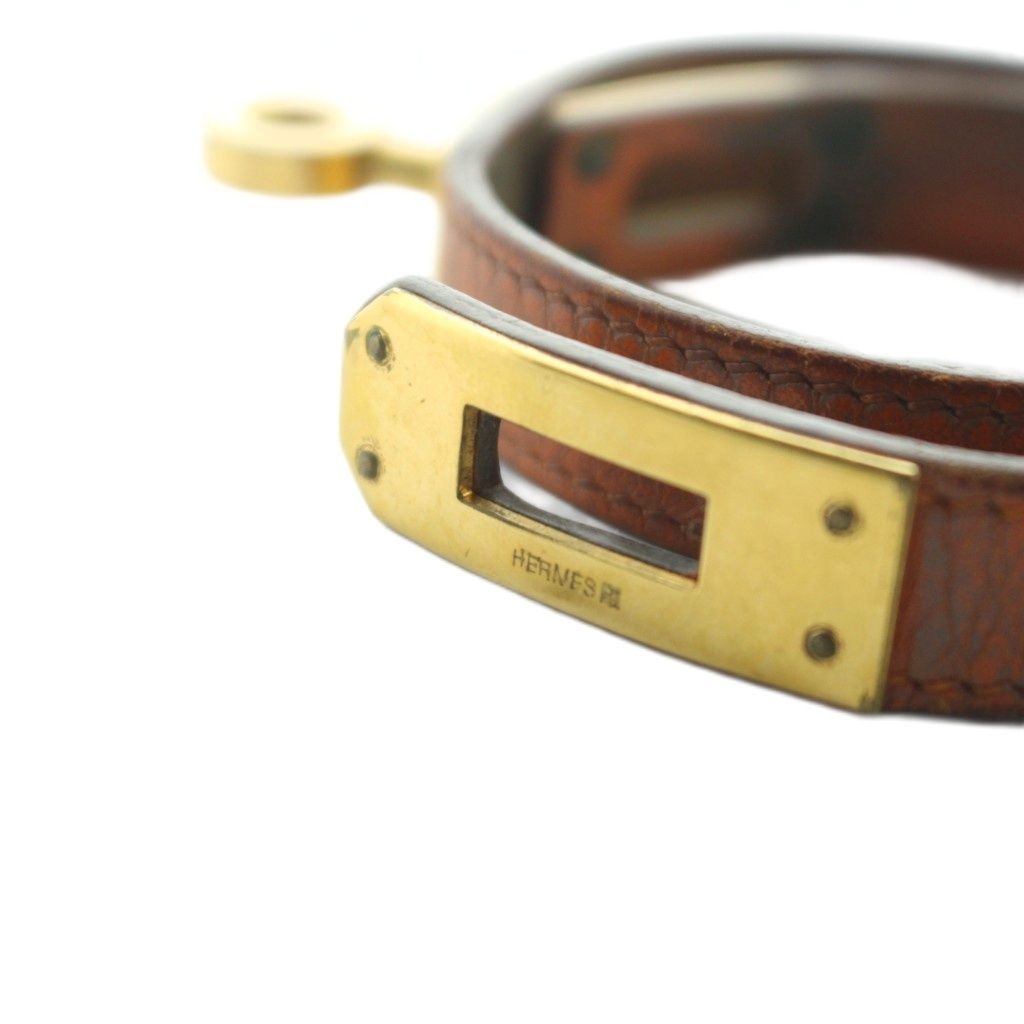Hermes Double Tour Bracelet Bangle Strand Kell Leather Brown — view 6