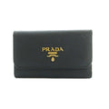 Prada Saffiano Key Case Quadruple Strand Leather Black Key Holder