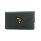 Prada Saffiano Key Case Quadruple Strand Leather Black Key Holder