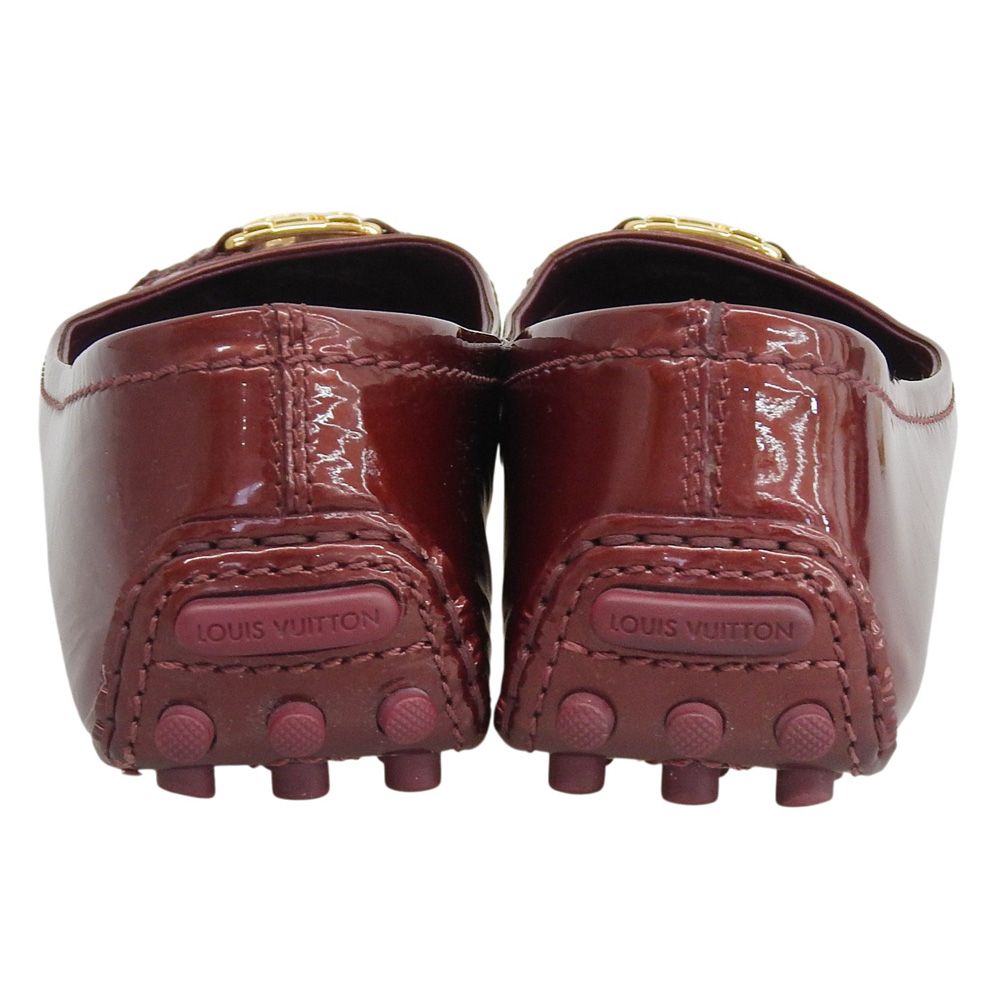 Louis Vuitton LV Logo Buckle Patent Flat Shoes Wine Red — view 5