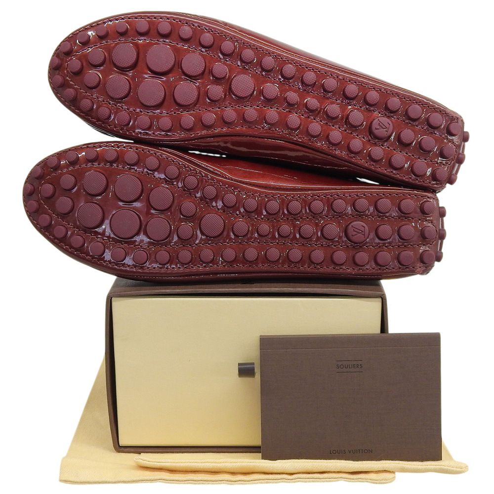 Louis Vuitton LV Logo Buckle Patent Flat Shoes Wine Red — view 2