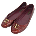 Louis Vuitton LV Logo Buckle Patent Flat Shoes Wine Red
