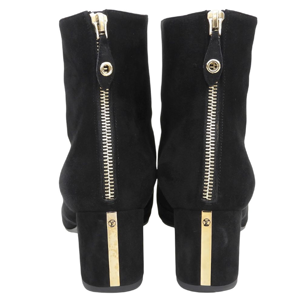 Louis Vuitton Back Zip Booties Suede Short Boots Shoes Black — view 5