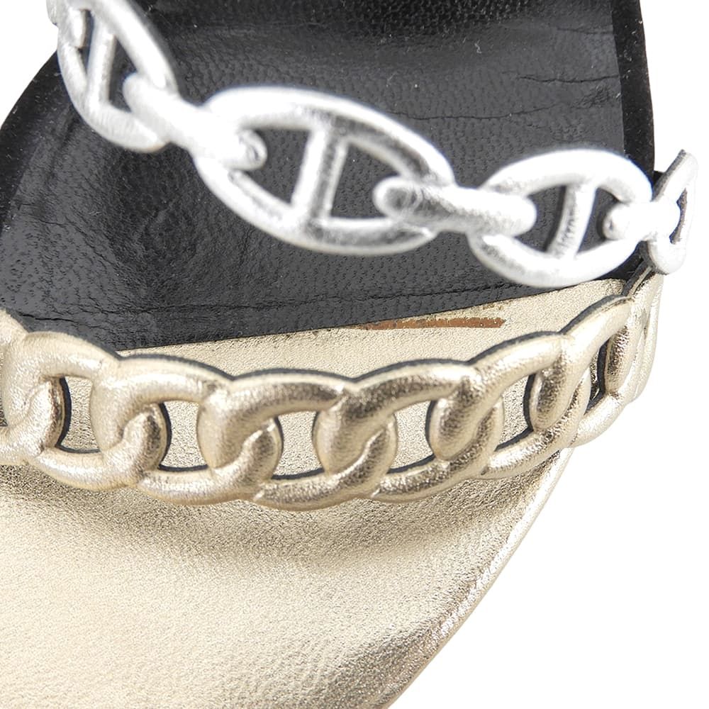 Hermes Chaine D'ancre Strap Sandals Shoes Black Silver Gold — view 3
