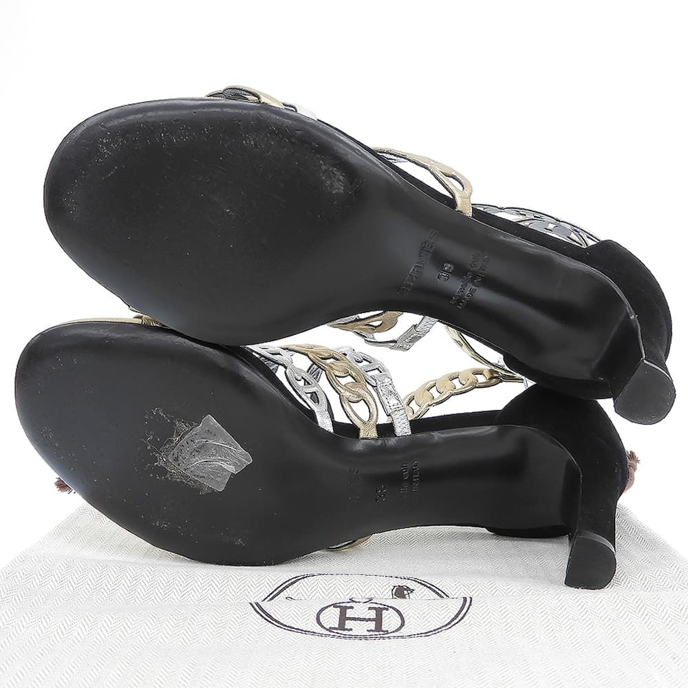 Hermes Chaine D'ancre Strap Sandals Shoes Black Silver Gold — view 2