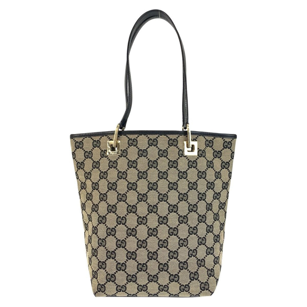 Gucci Black Gold GG Canvas Leather 002 Tote Shoulder