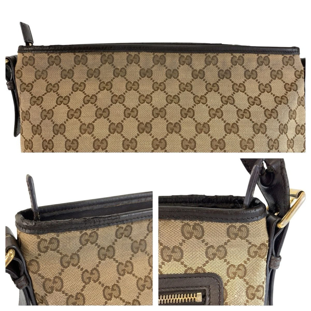 Gucci Brown Gold GG Canvas Leather Shoulder — view 6
