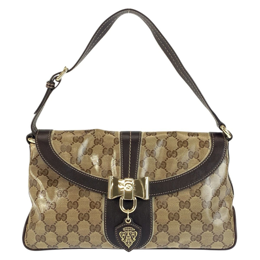 Gucci GG Crystal Beige Brown Gold Leather Shoulder