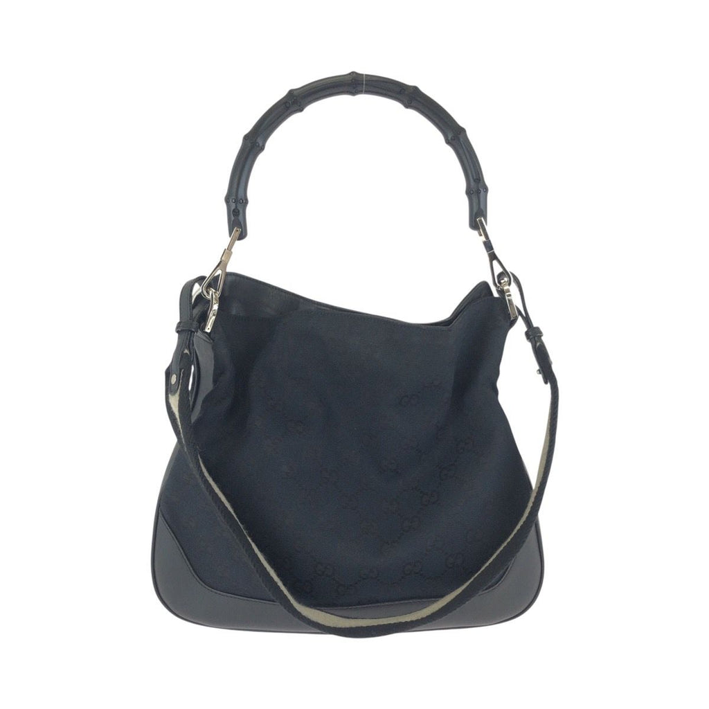 Gucci Bamboo Black Silver GG Canvas Leather 001 Shoulder