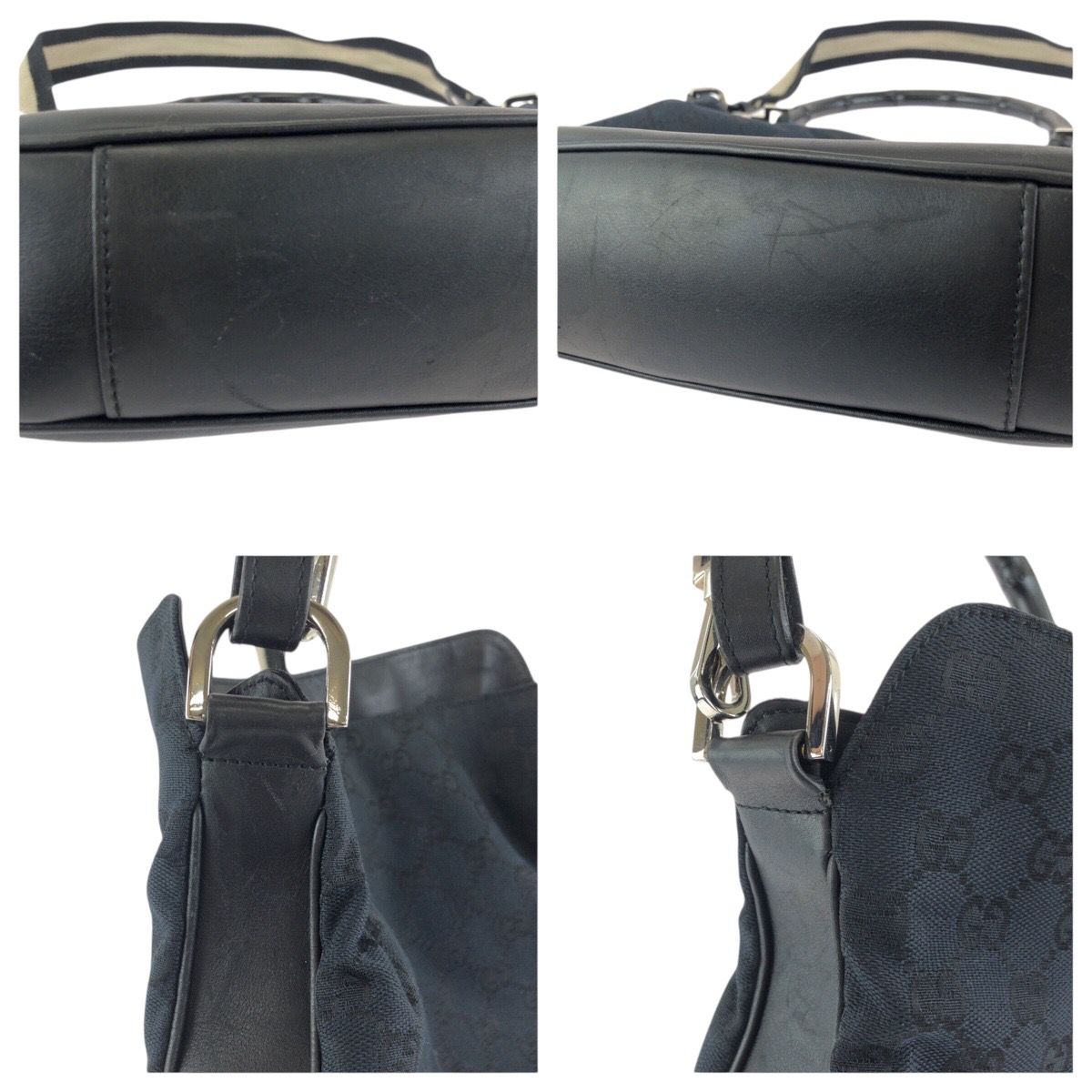 Gucci Bamboo Black Silver GG Canvas Leather 001 Shoulder — view 5
