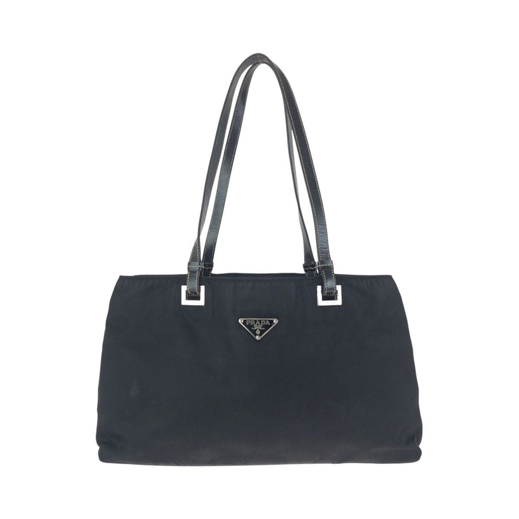 Prada Tessuto Black Silver Nylon Leather Shoulder