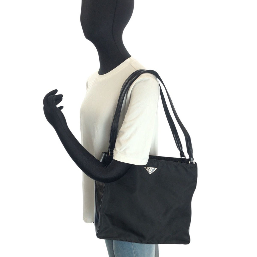 Prada Tessuto Black Silver Nylon Shoulder — view 7