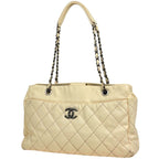 Chanel Wild Stitch Chain Tote CC Logo Leather White