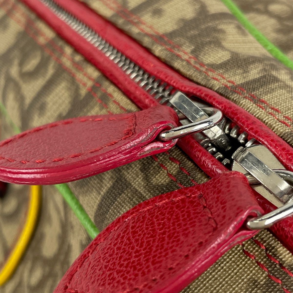 Dior Trotter Pattern Handbag Rasta Beige Red Multicolor — view 5