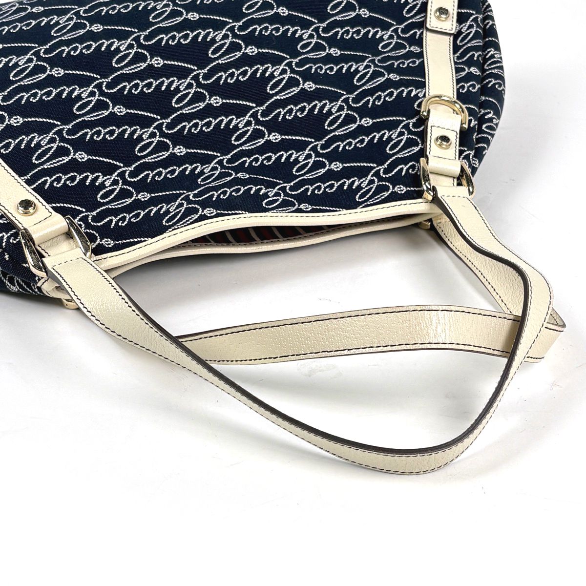 Gucci Logo Tote Abbey Canvas Navy White — view 6
