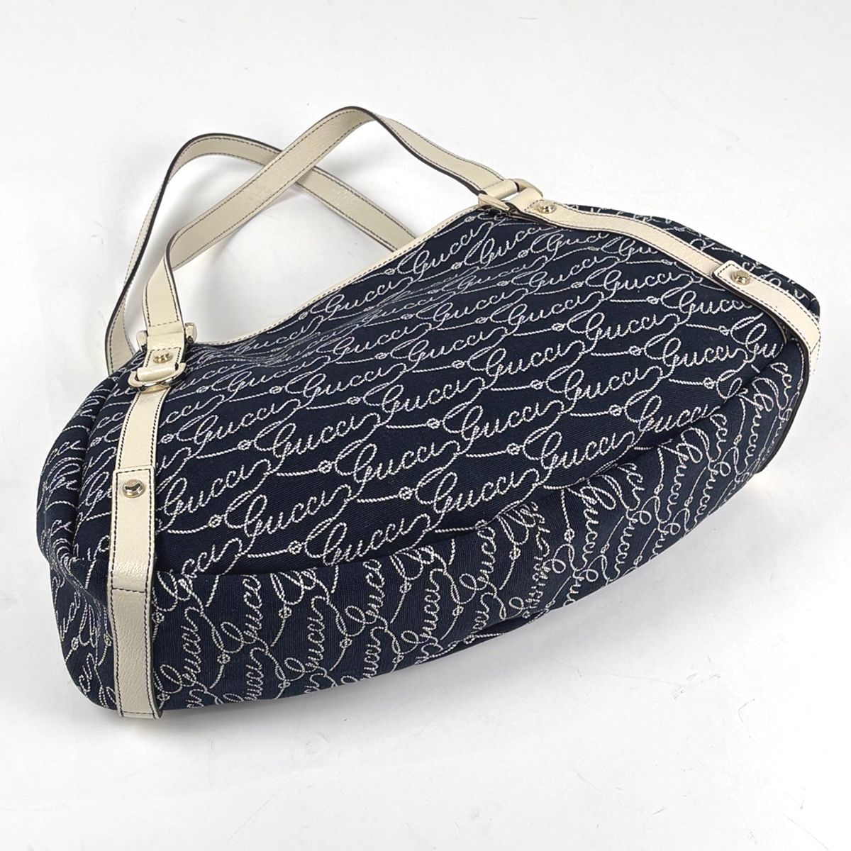 Gucci Logo Tote Abbey Canvas Navy White — view 2