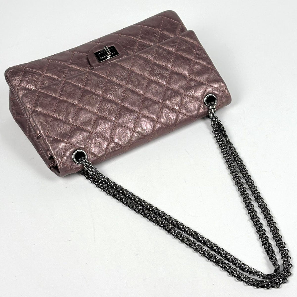 Chanel Chain Shoulder Bag Quilted Double Flap Leather Metallic Pink — view 6