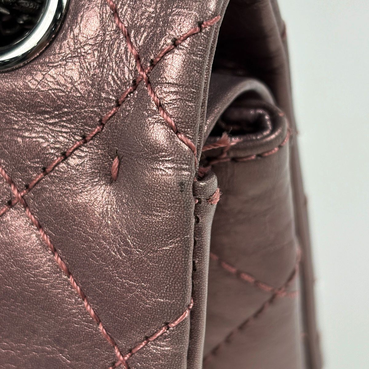 Chanel Chain Shoulder Bag Quilted Double Flap Leather Metallic Pink — view 5