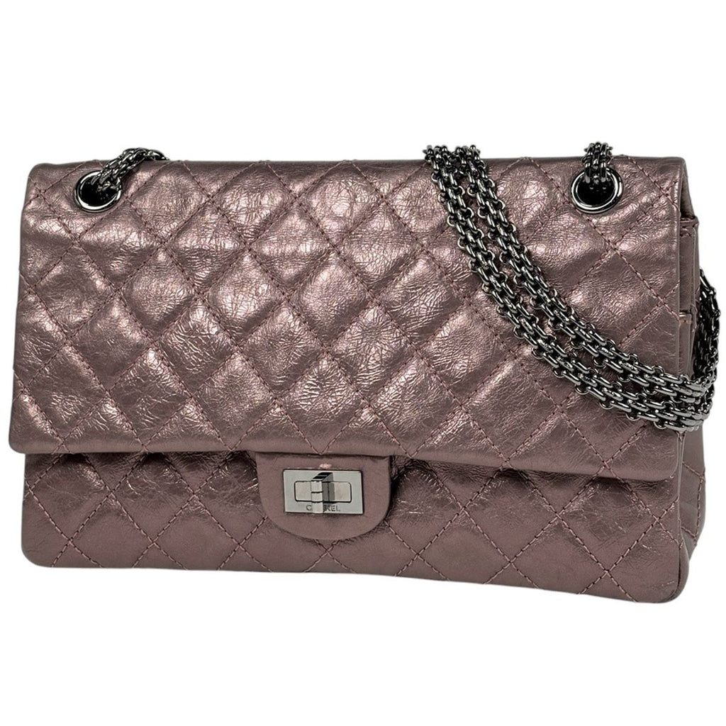 Chanel Chain Shoulder Bag Quilted Double Flap Leather Metallic Pink