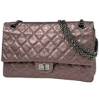 Chanel Chain Shoulder Bag Quilted Double Flap Leather Metallic Pink