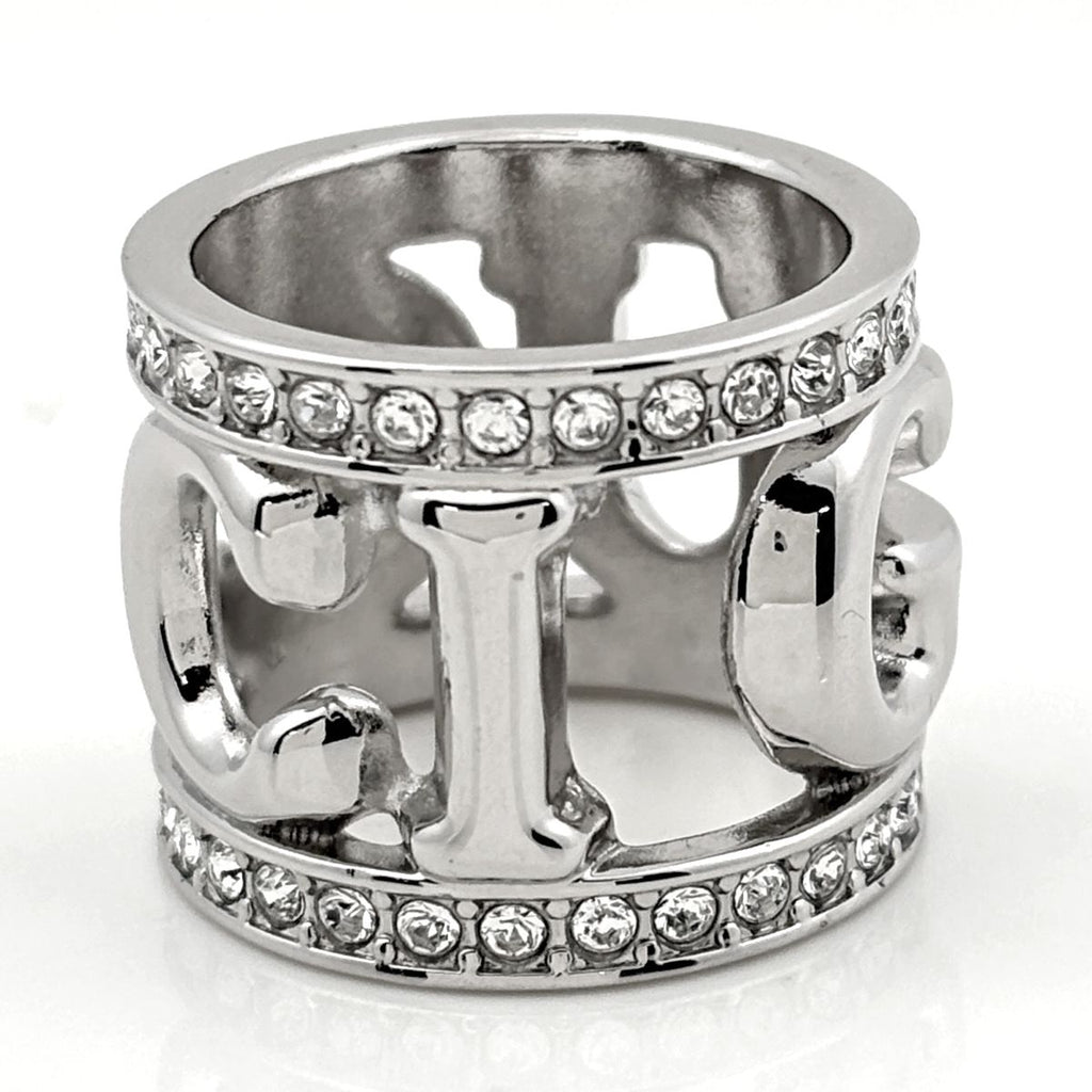 Gucci Logo Scarf Ring Crystal Metal Silver — view 3