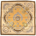 Hermes Carre 90 Kosmima Universe Scarf Silk Brown Beige Multicolor